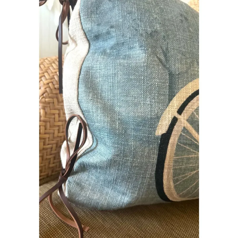 Brooks Brothers Fall Bicycle Pumpkin Lumbar Pillow Feather Fill Leather Ties 24